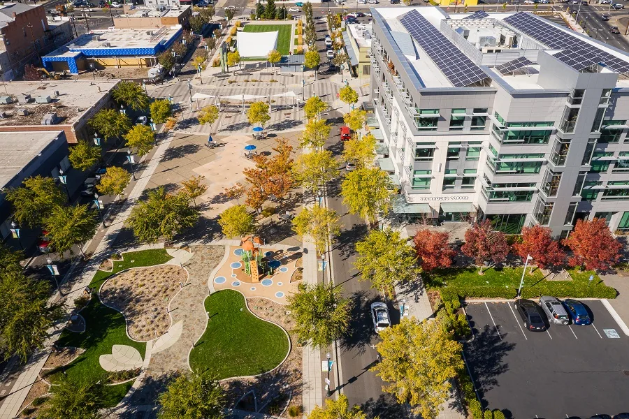 Commercial buildings with rooftop solar in downtown Medford Commercial buildings with rooftop solar in downtown Medford